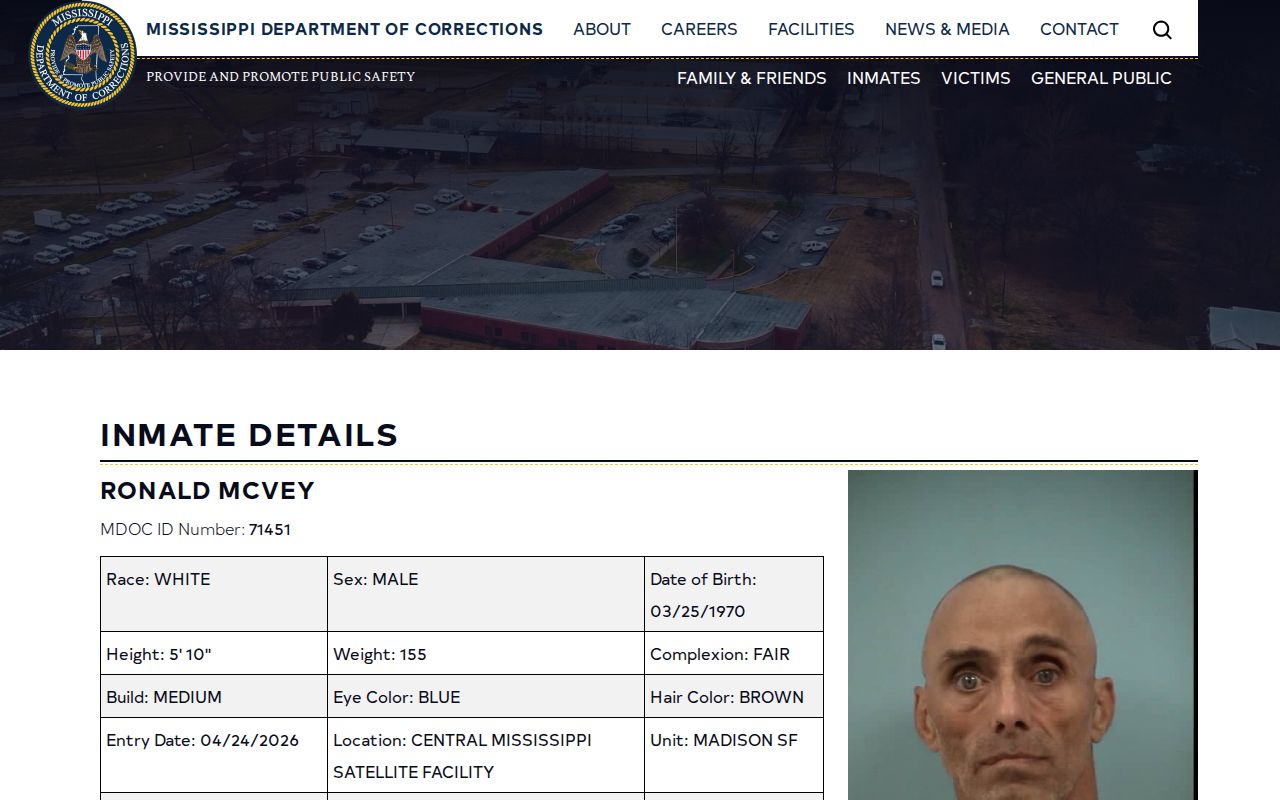 Prentiss County projected release date shown as MDOC Tentative Release Date